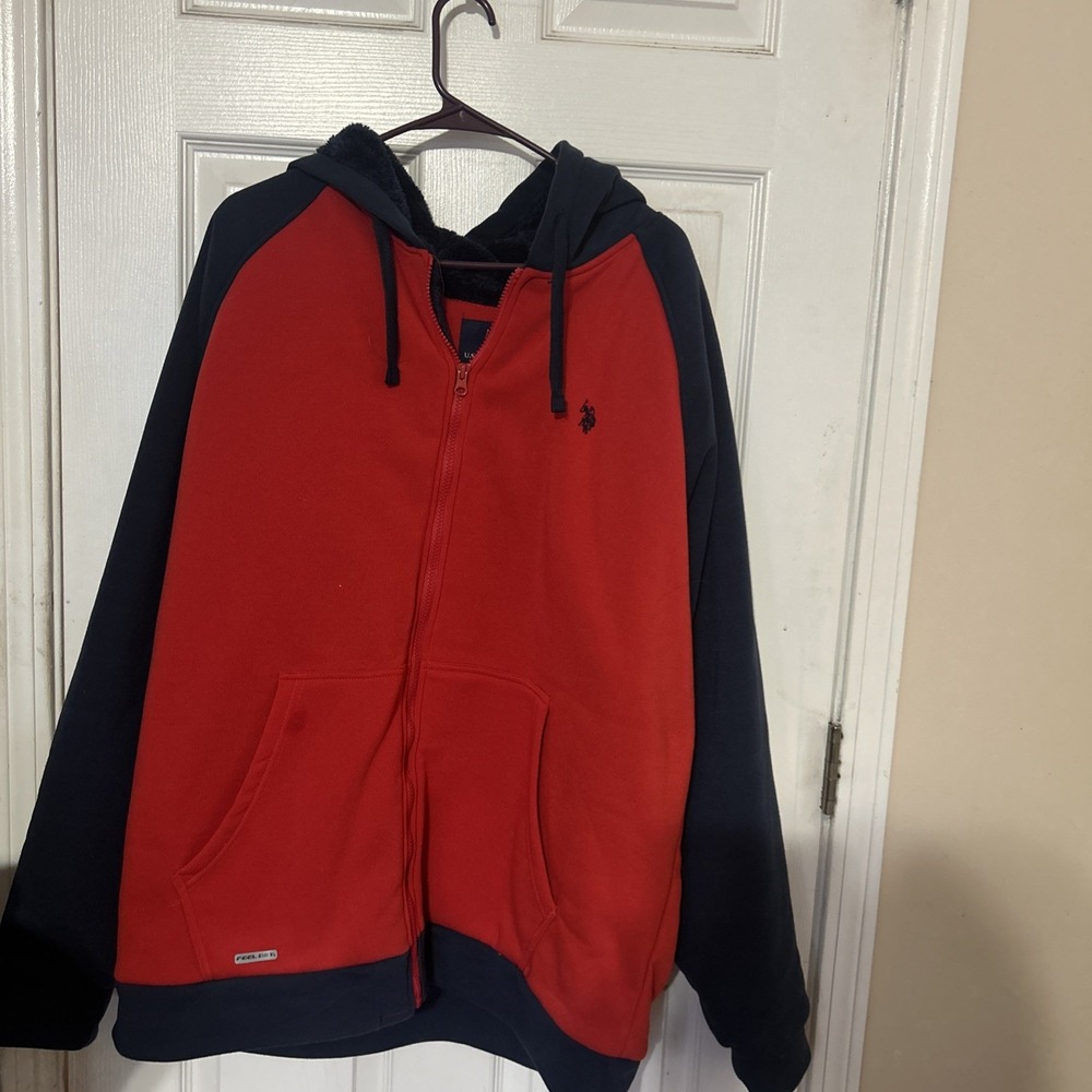 U.S. Polo Assn USPA Full Zip Fleece Hoodie Sz 2X Unisex Dark Blue Logo w/Pockets